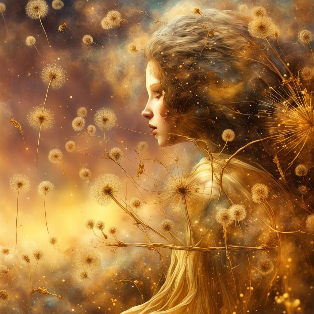 Golden Dandelion Sculpture Descends From Dreamy Sky