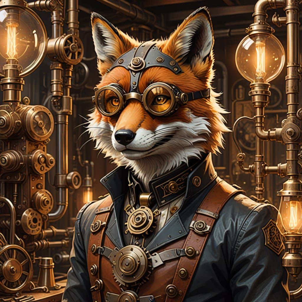 Steampunk Fox in Victorian-Era Laboratory