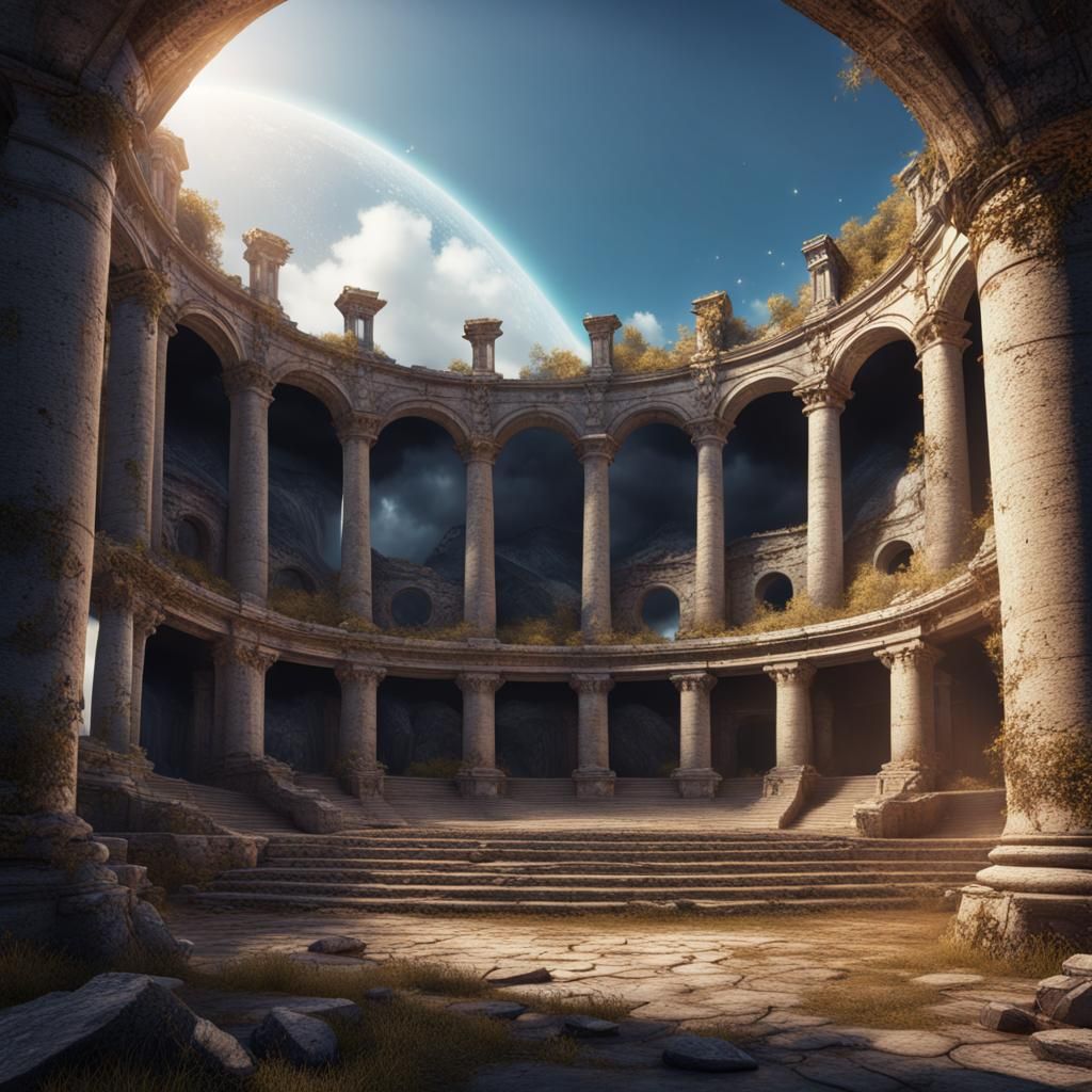Amphitheater Ruins in Realistic Cinematic Style