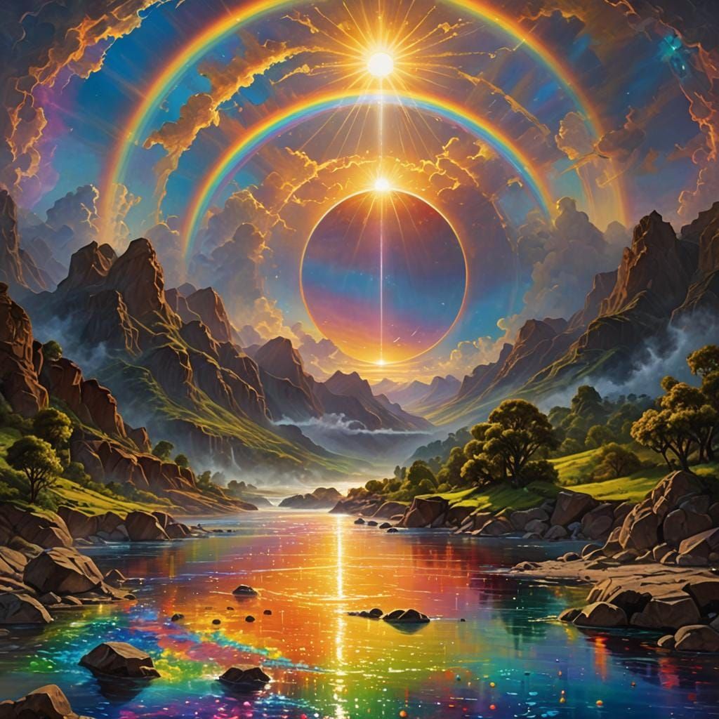 Surreal Sun and Grail Landscape in Oil Painting Style