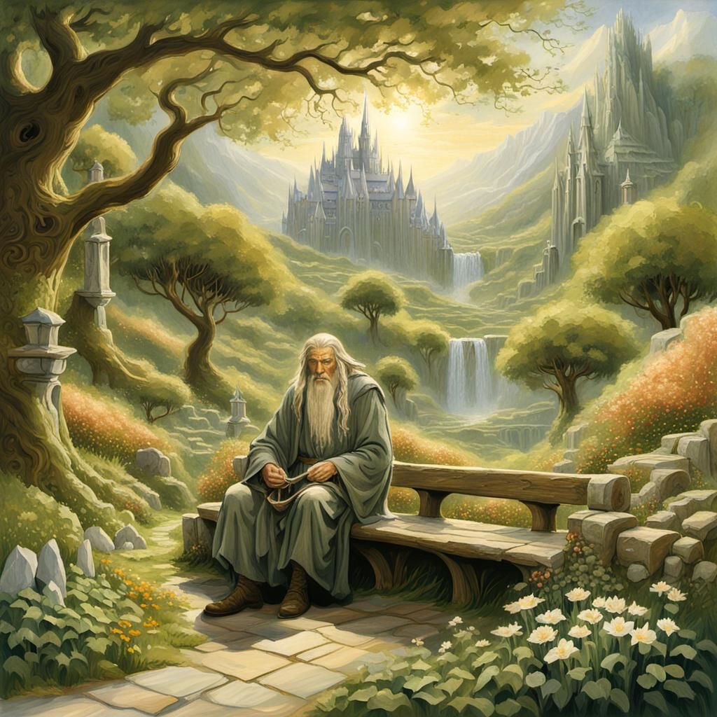 Gandalf in Rivendell: An Impasto Oil Painting