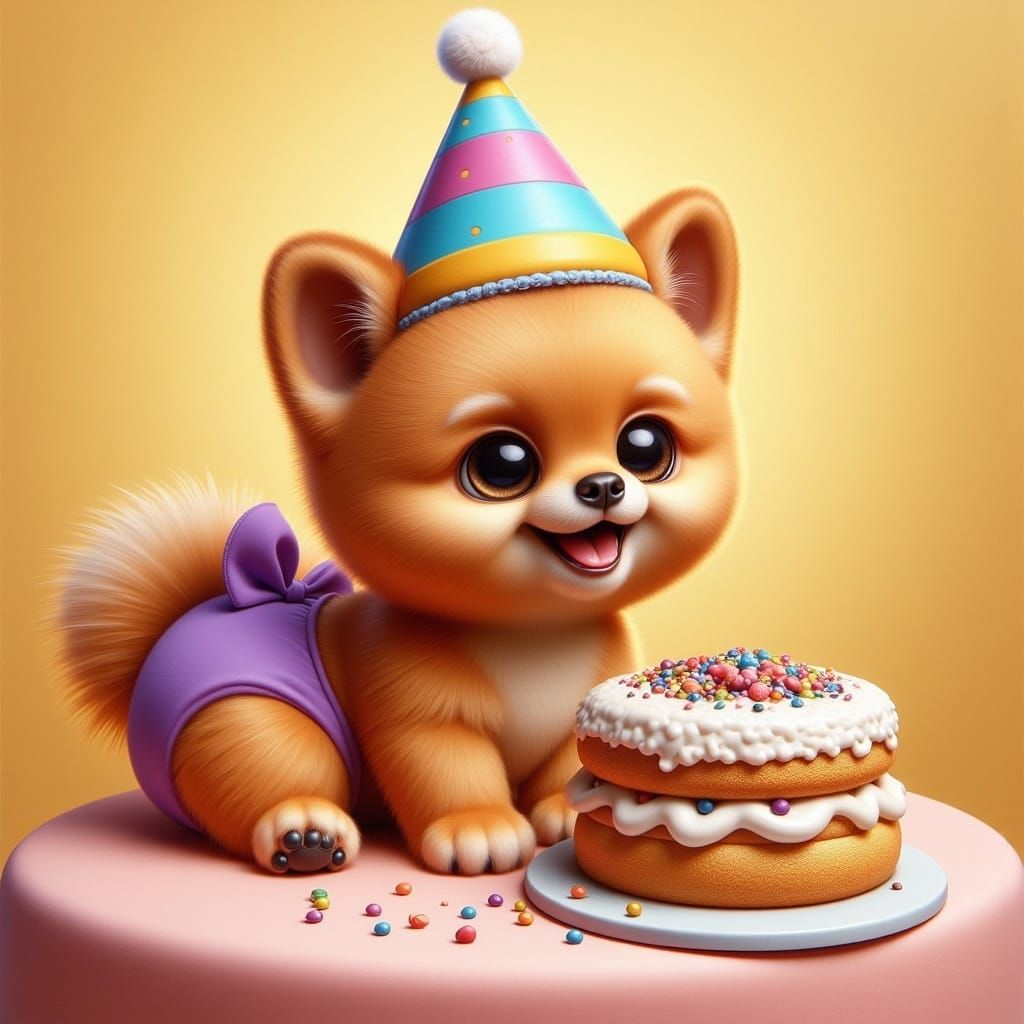 Pomeranian Puppy's Birthday: An Impressionistic Oil Painting
