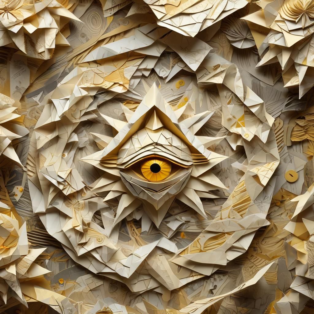 Origami Papercraft with Glowing Third Eye in Pastel