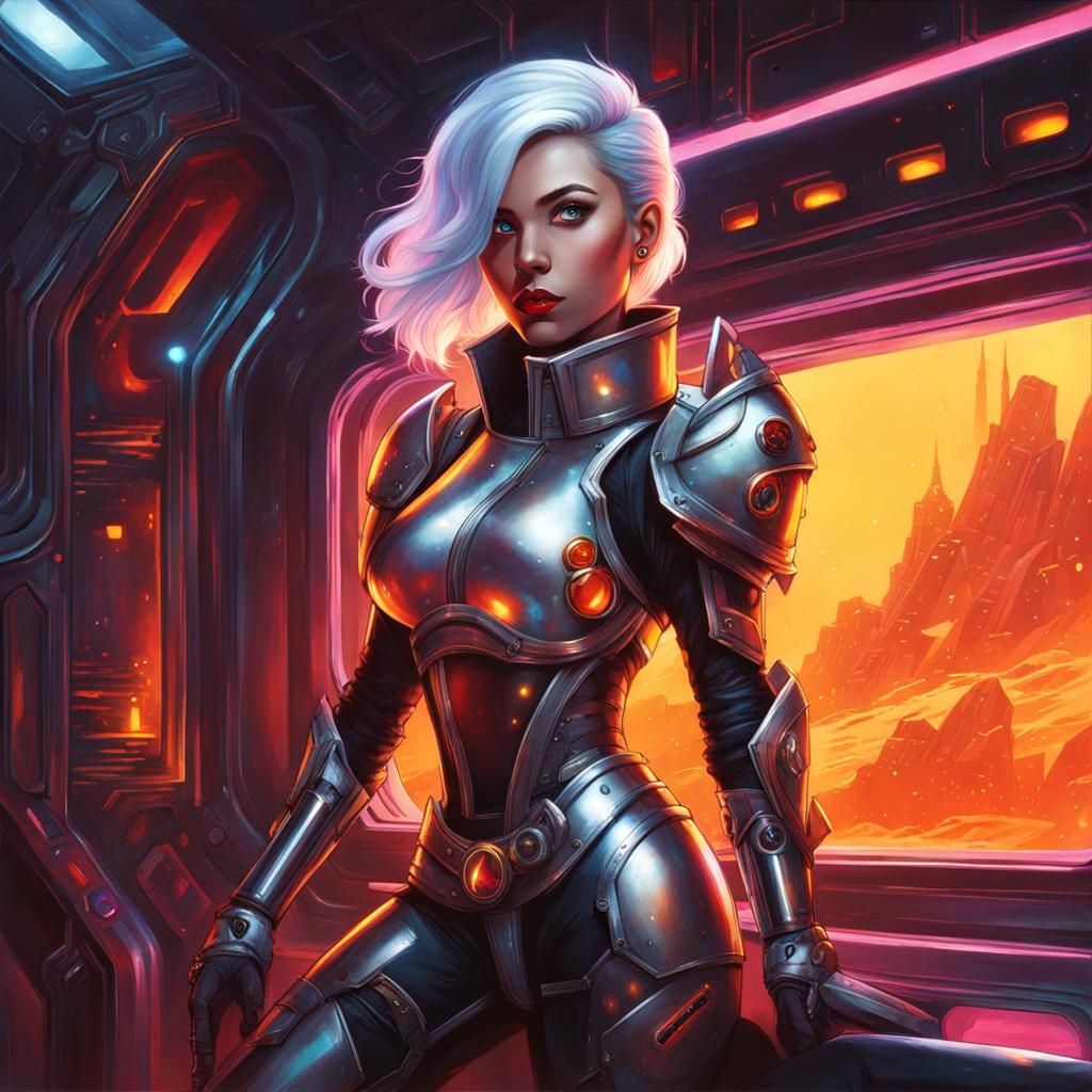Futuristic Girl Warrior with Lava Lamp Chest