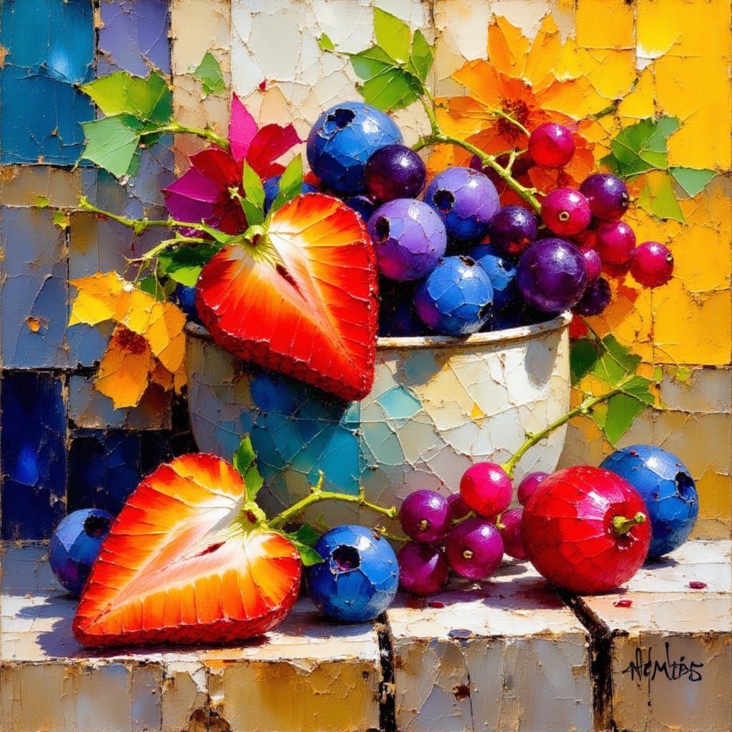 Colorful Berry Still Life in Pop Art Style