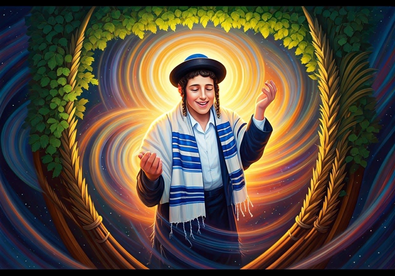 Hasidic Boy's Prayer: Astral Lights in Sukkah