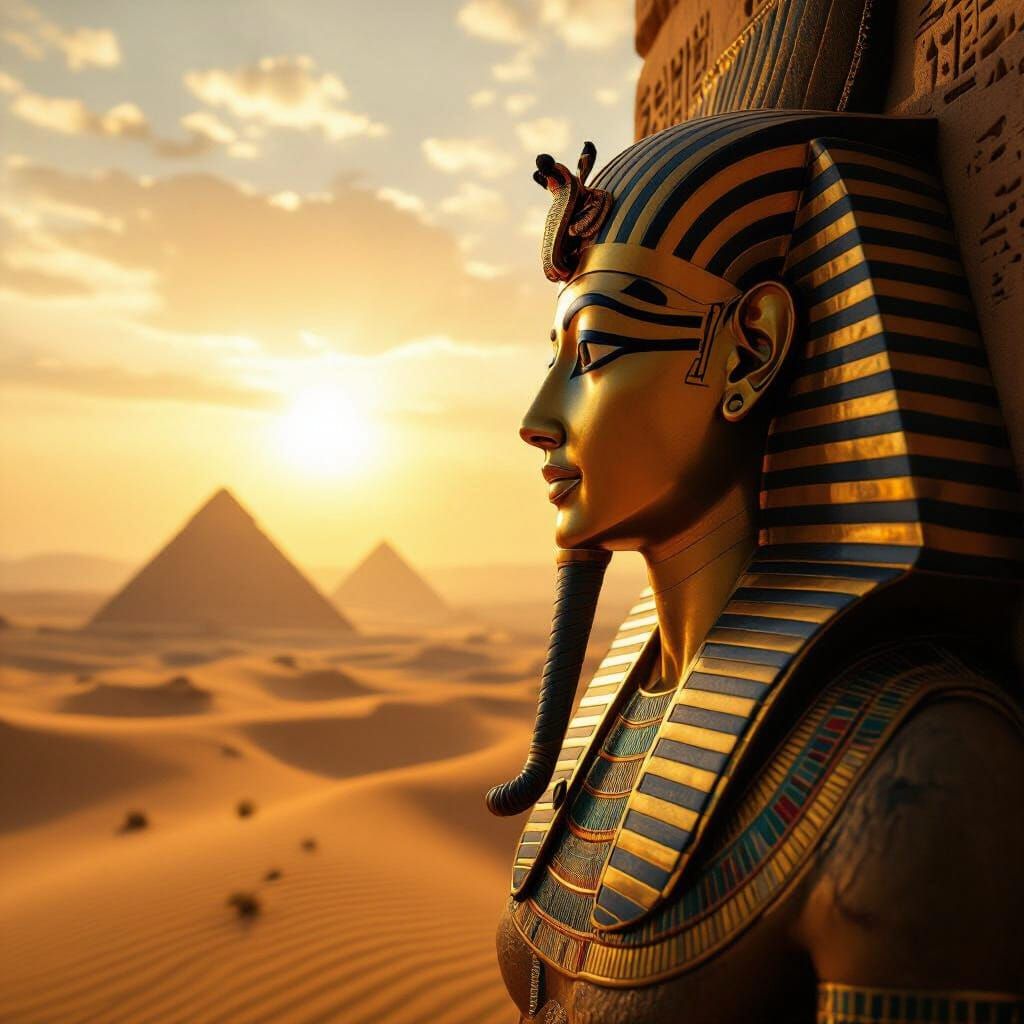 Majestic Egyptian God Portrait in Desert Landscape