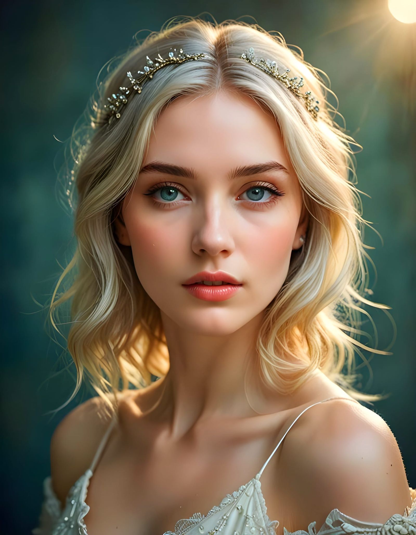 Beautiful Woman with Vibrant Blue and Green Eyes