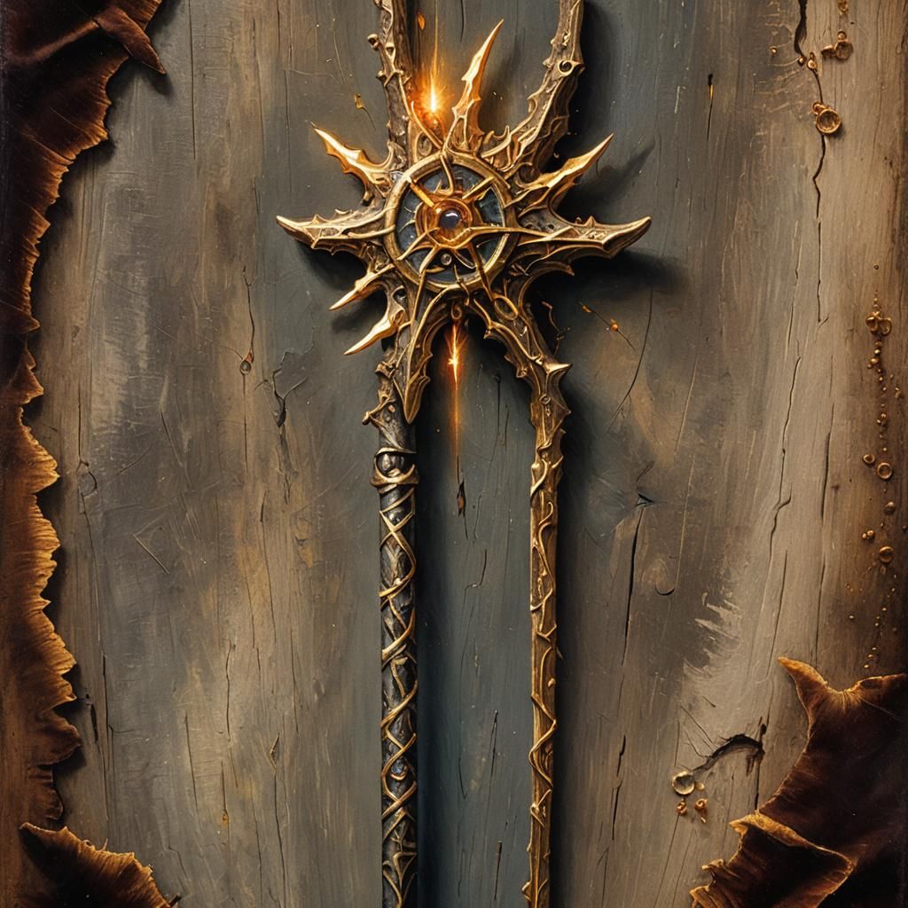 Mystical Wand with Runes Oil Painting