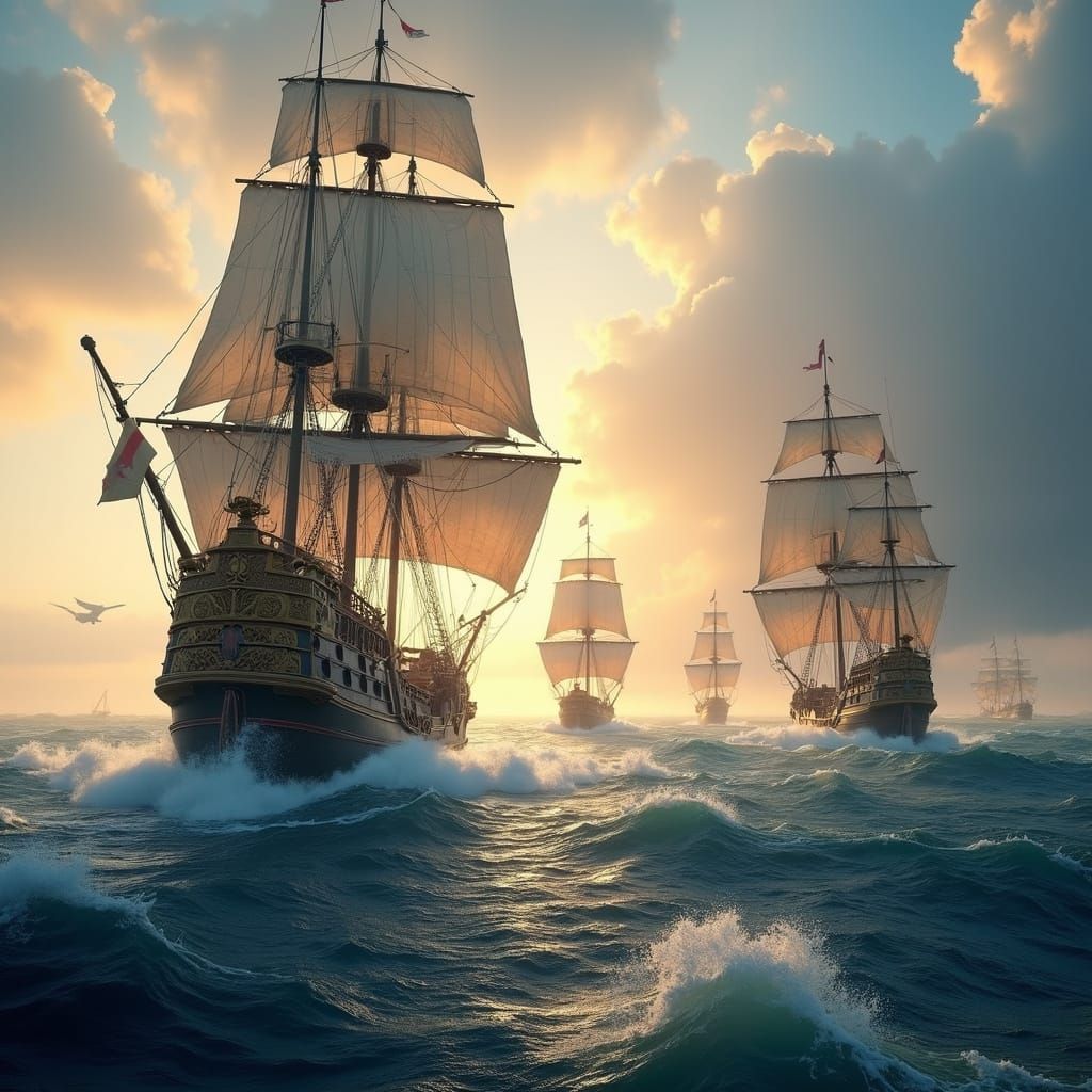 Majestic Ships Sail Across the Open Sea in Ultra-Realistic S...