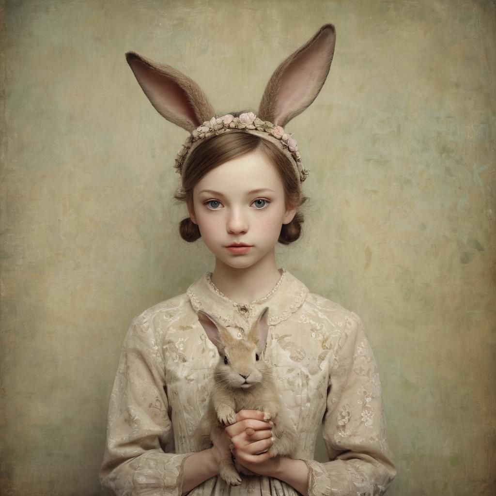 Feminine Rabbit Goddess in Whimsical Artistic Style