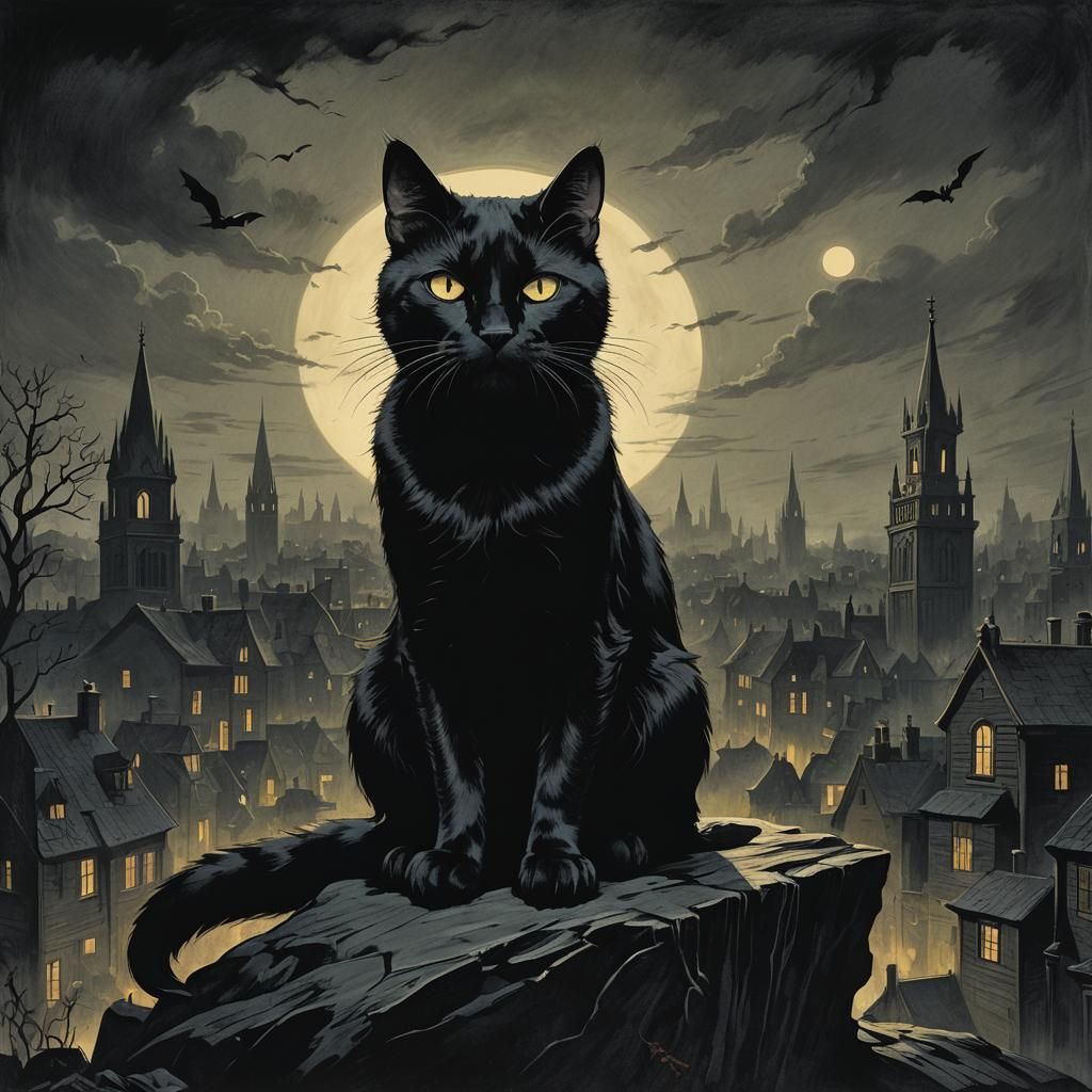 Ominous Black Cat Illustration: A Tale of Superstition