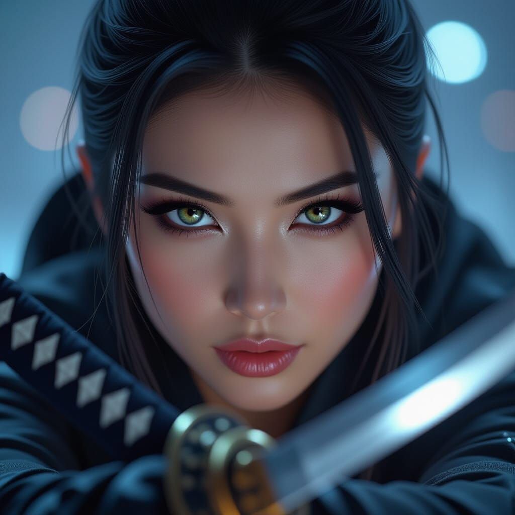 Asian Ninja Portrait: Realistic Hyperdetail with Chiaroscuro