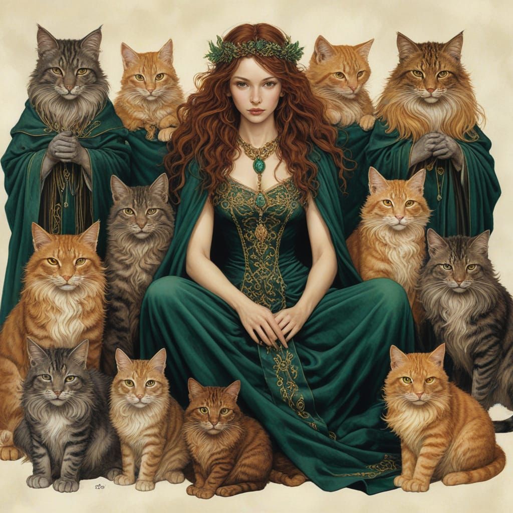 Regal Cat Goddess in Mystical Velvet Robes