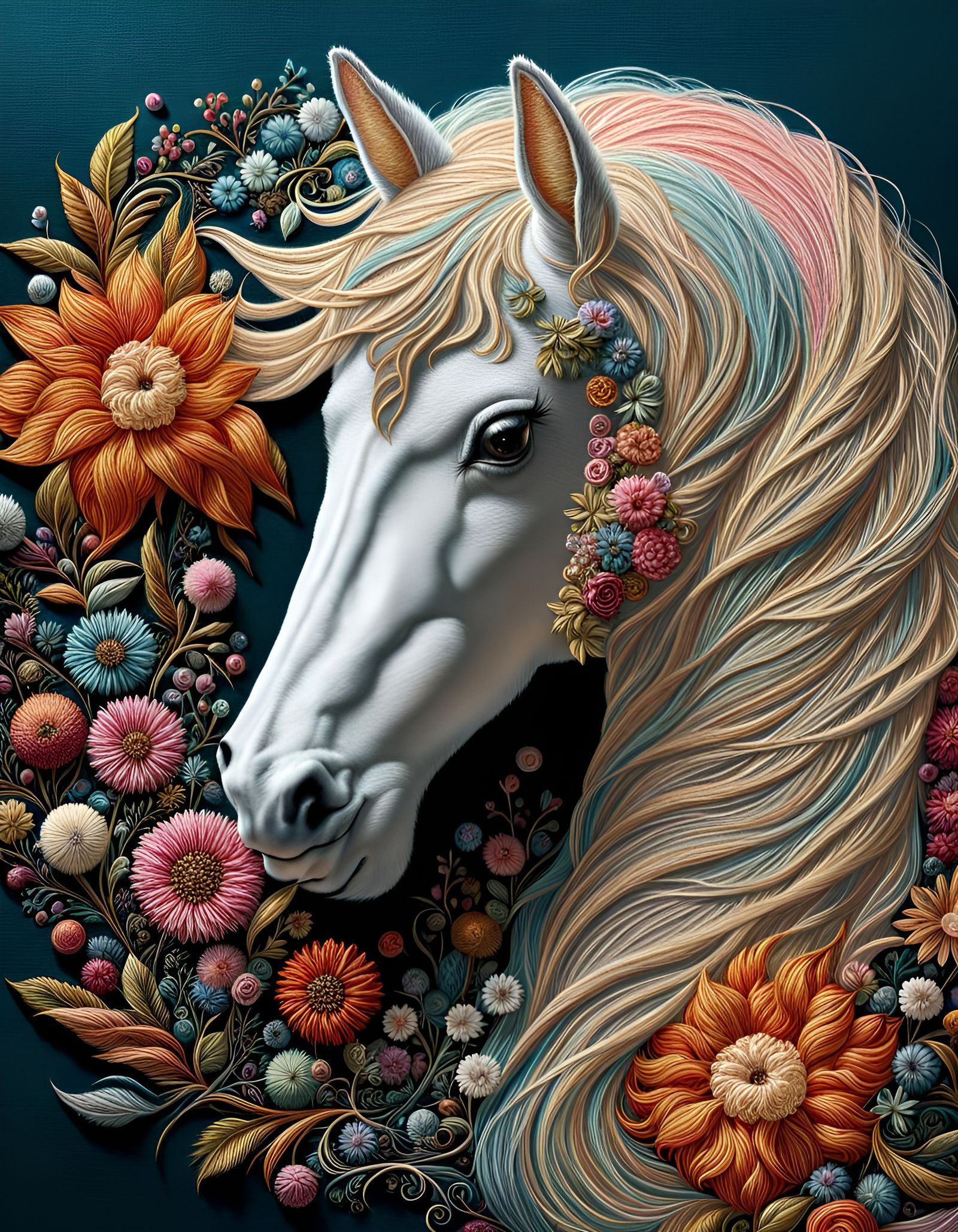 Embroidery Horse & Flowers