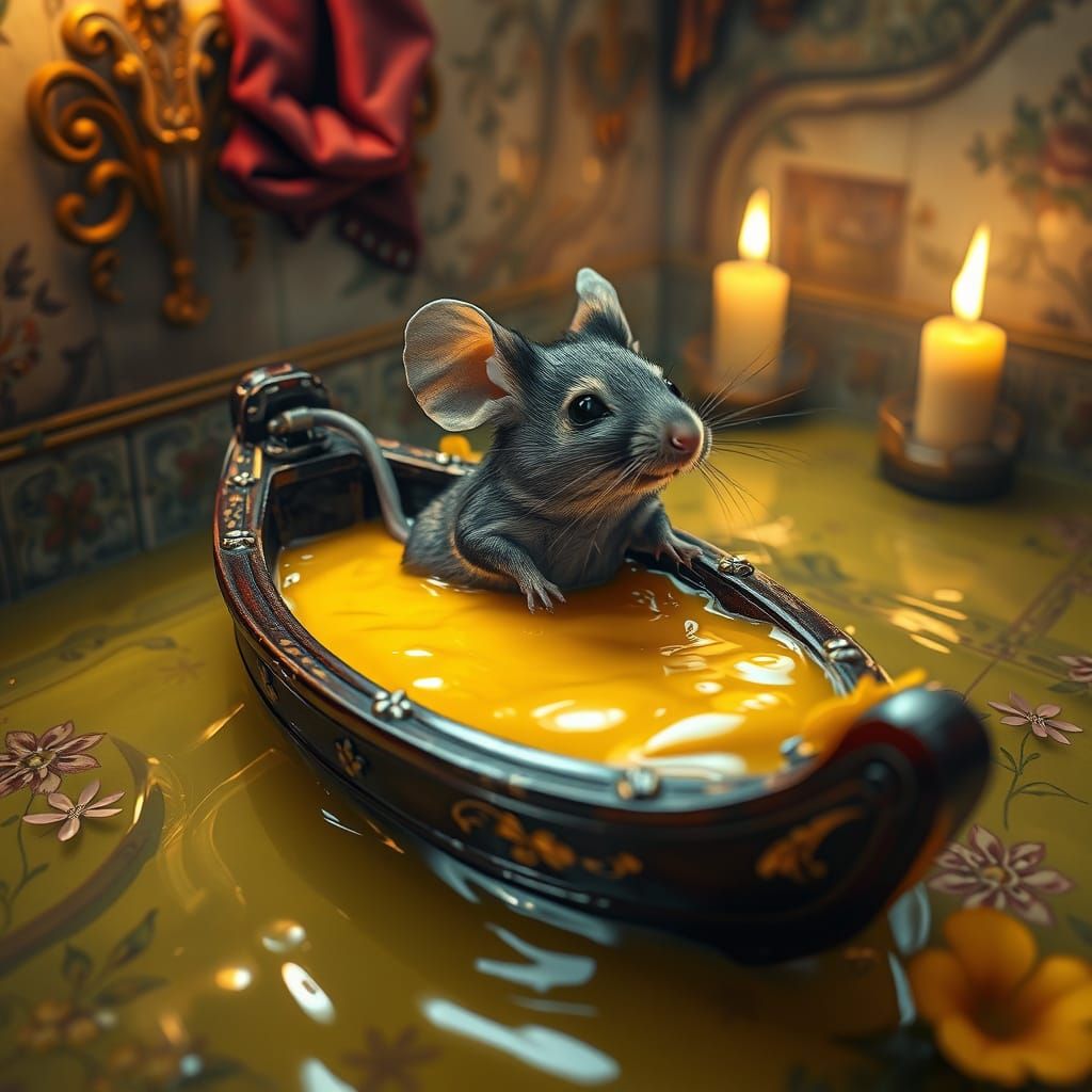 Mouse in Luxurious Cheese Fondue Scene, in Hyperrealistic St...