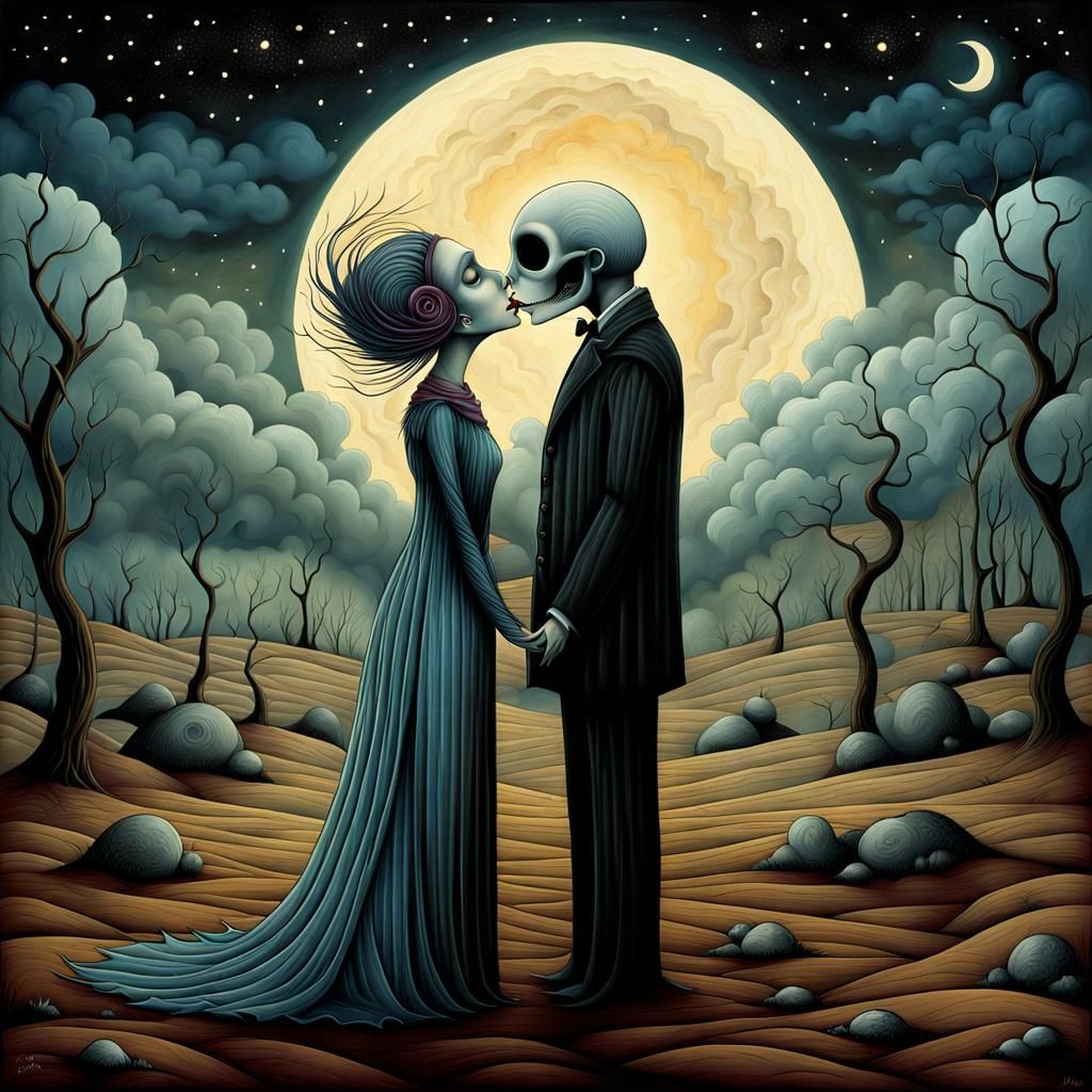 Surreal Kiss in a Desolate Landscape