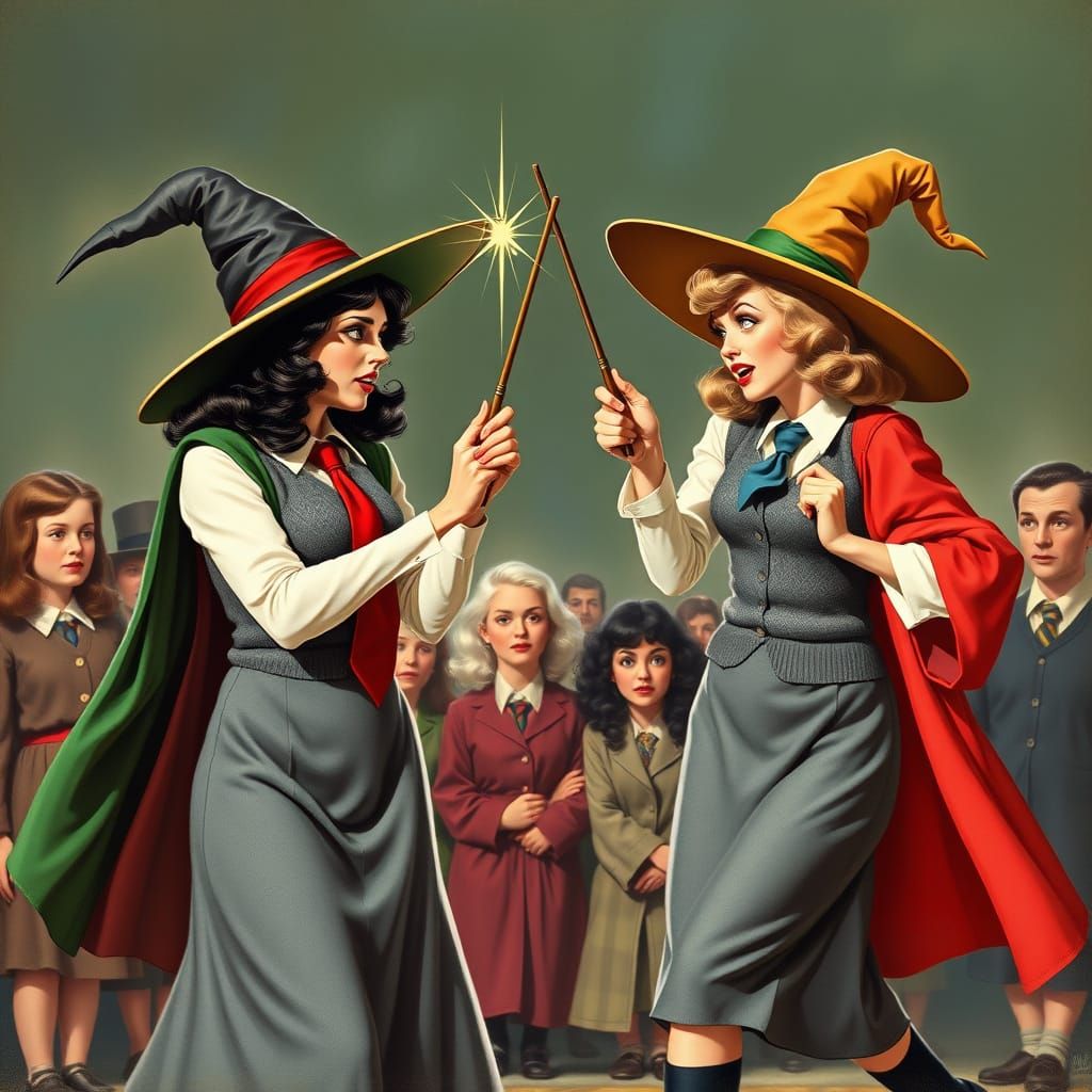 Witches' Duel in Pin-Up Art Style