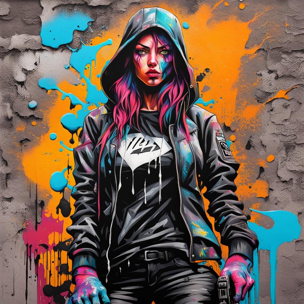 Vigilante Girl in Graffiti Splash Art Style