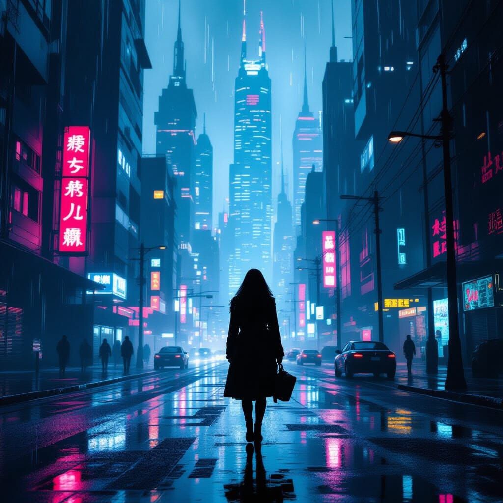 Futuristic City Woman with Ancient Artifact