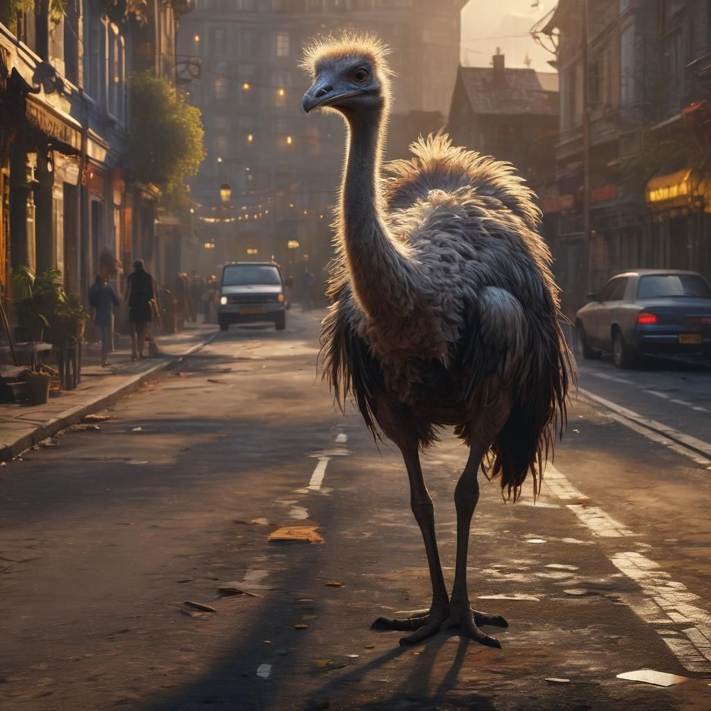 Lonely Ostrich in City Street, Jodorowsky Style
