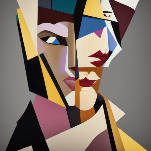 Minimalist Female Face in Cubist Art Deco Style