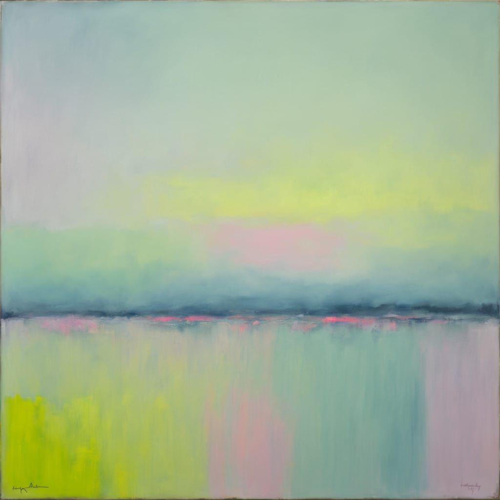 Soft Neon Hues in Abstract Oil Painting