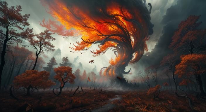 Autumn Wind Creature Tornado in a Blasted Forest