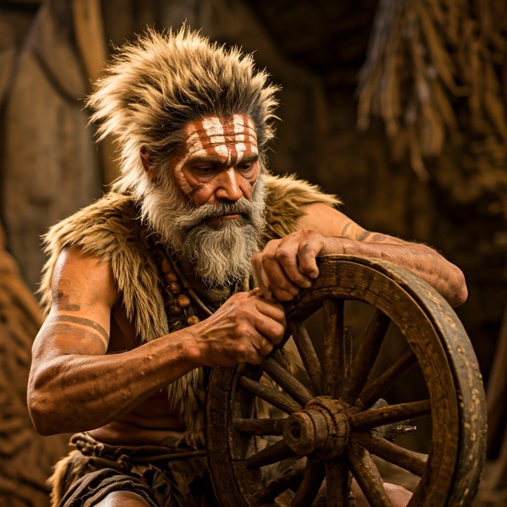 Primal Inventor Crafts First Wheel in Ancient Wilderness