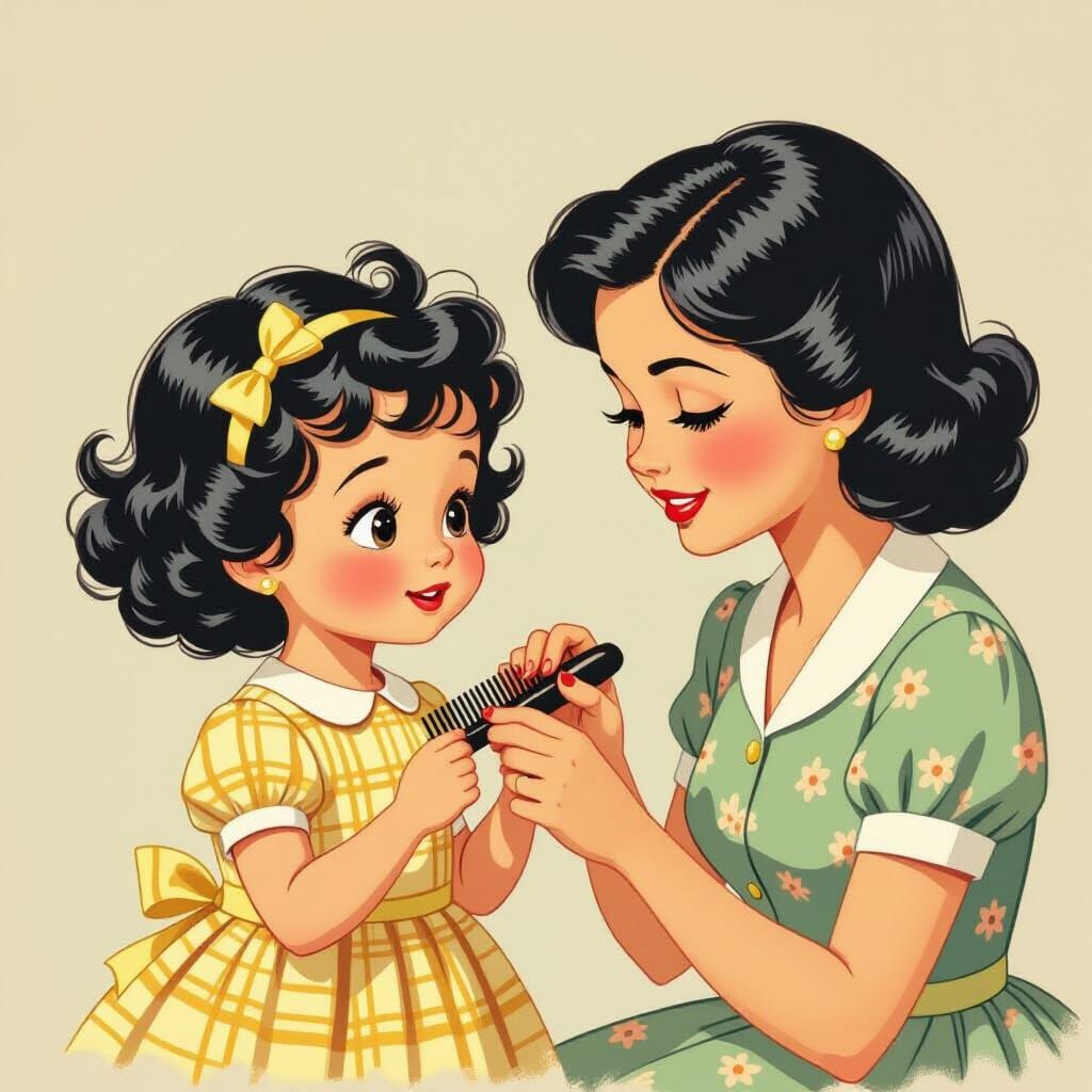 Nostalgic Childhood Moment: Mother Combing Daughter's Curly ...