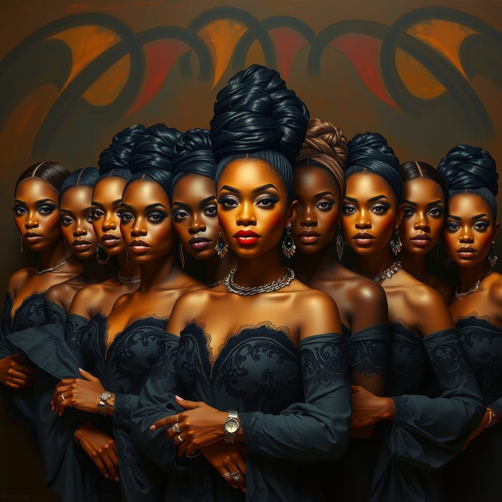 Elegant Black Women in Elaborate Black Attire