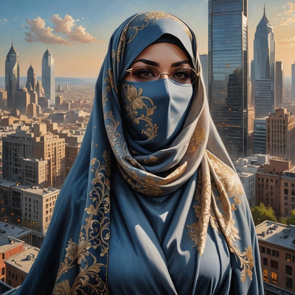 Glamorous Niqab Portrait with Cityscape Background