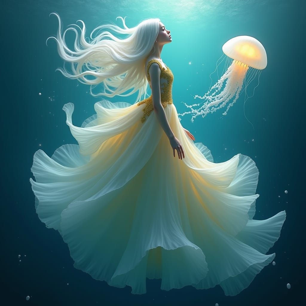 Underwater Girl with Moon Jellyfish: Fantasy Concept Art
