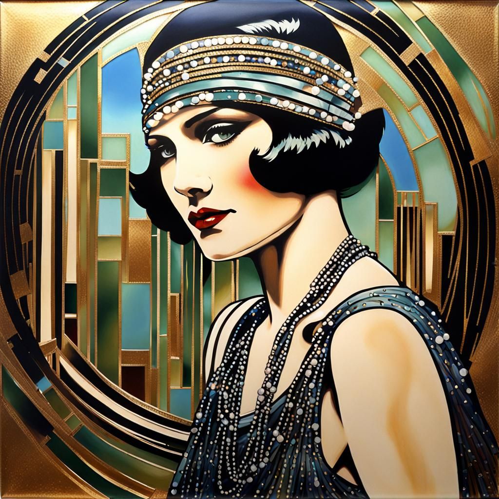 Graceful Flapper Girl in Acrylic on Glass