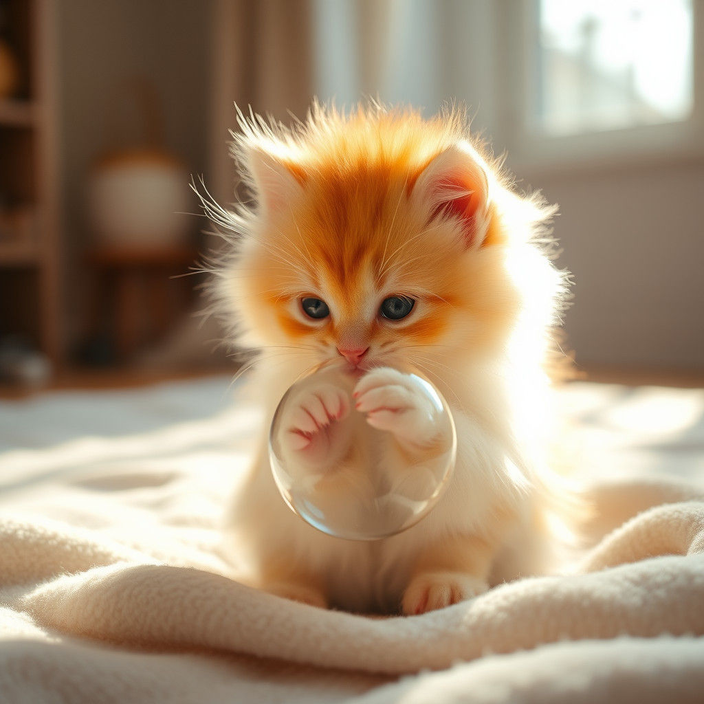 Whimsical Ball of Fluff Kitty in a Sunlit Room