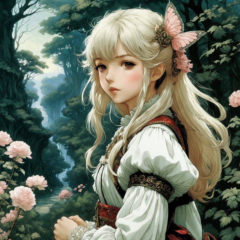 Sweet Girl with Blush, Anime Style, Arthur Rackham