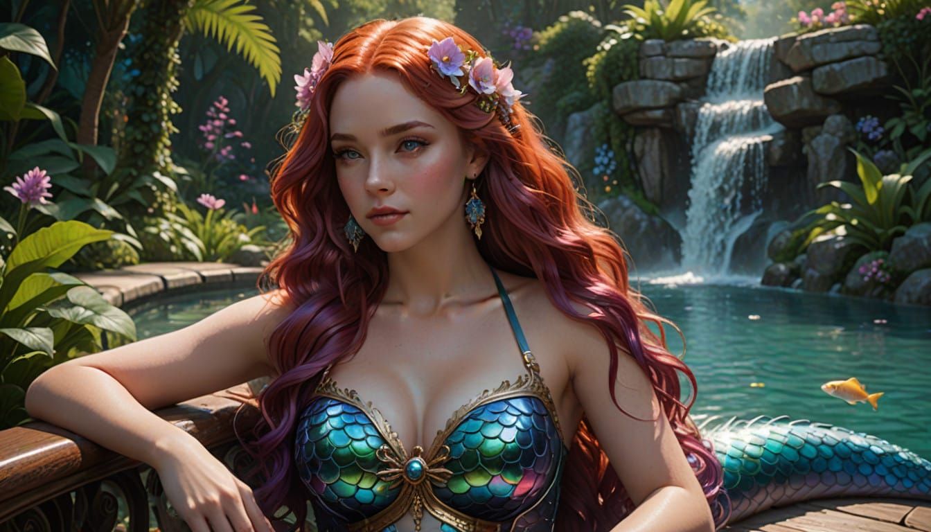 Sultry Mermaid Relaxation in Sun-Drenched Paradise