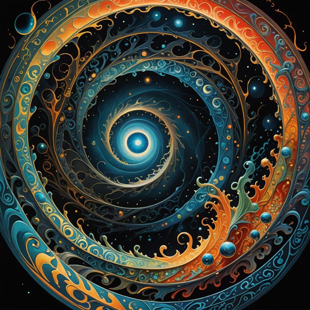 Cosmic Whirlpool: Dreamlike Surrealism in Vibrant Hues