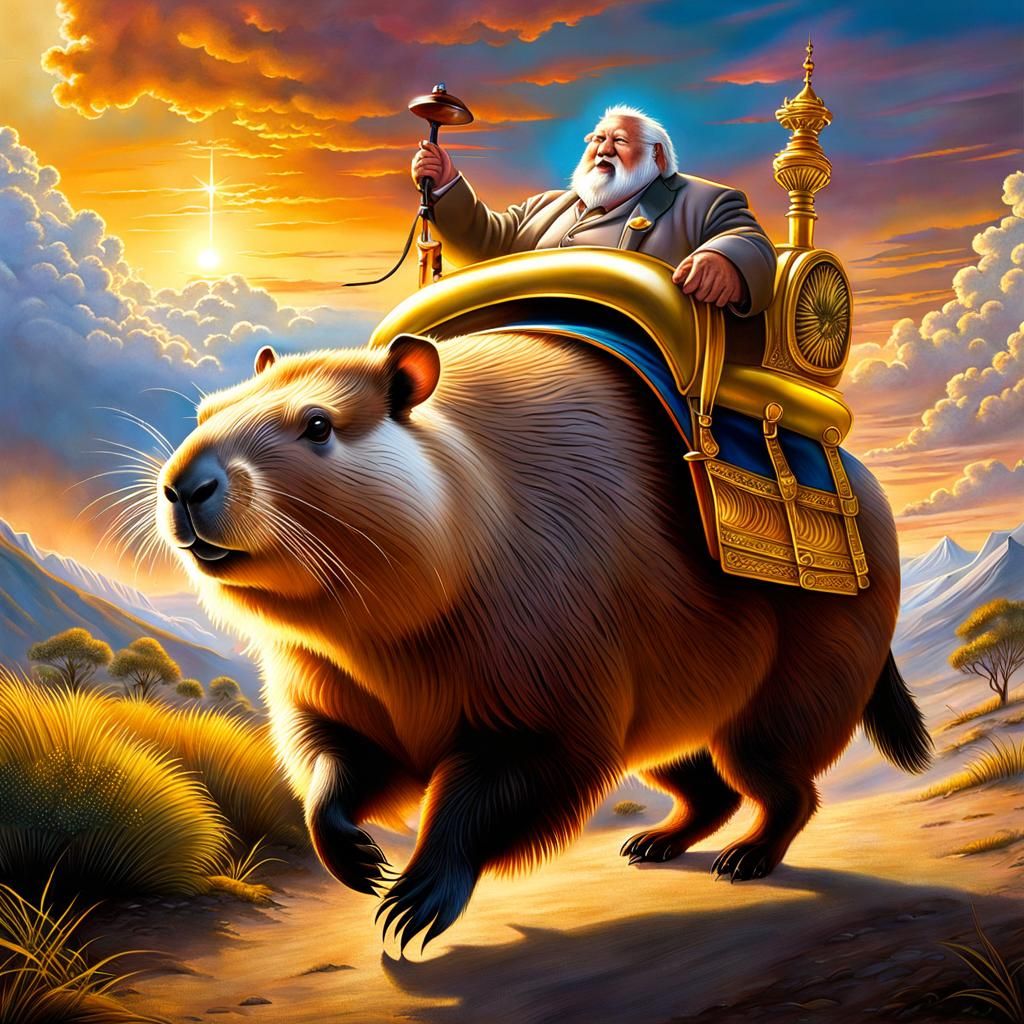 Hallucinatory Capybara Leads Man to Heaven: Airbrush Art