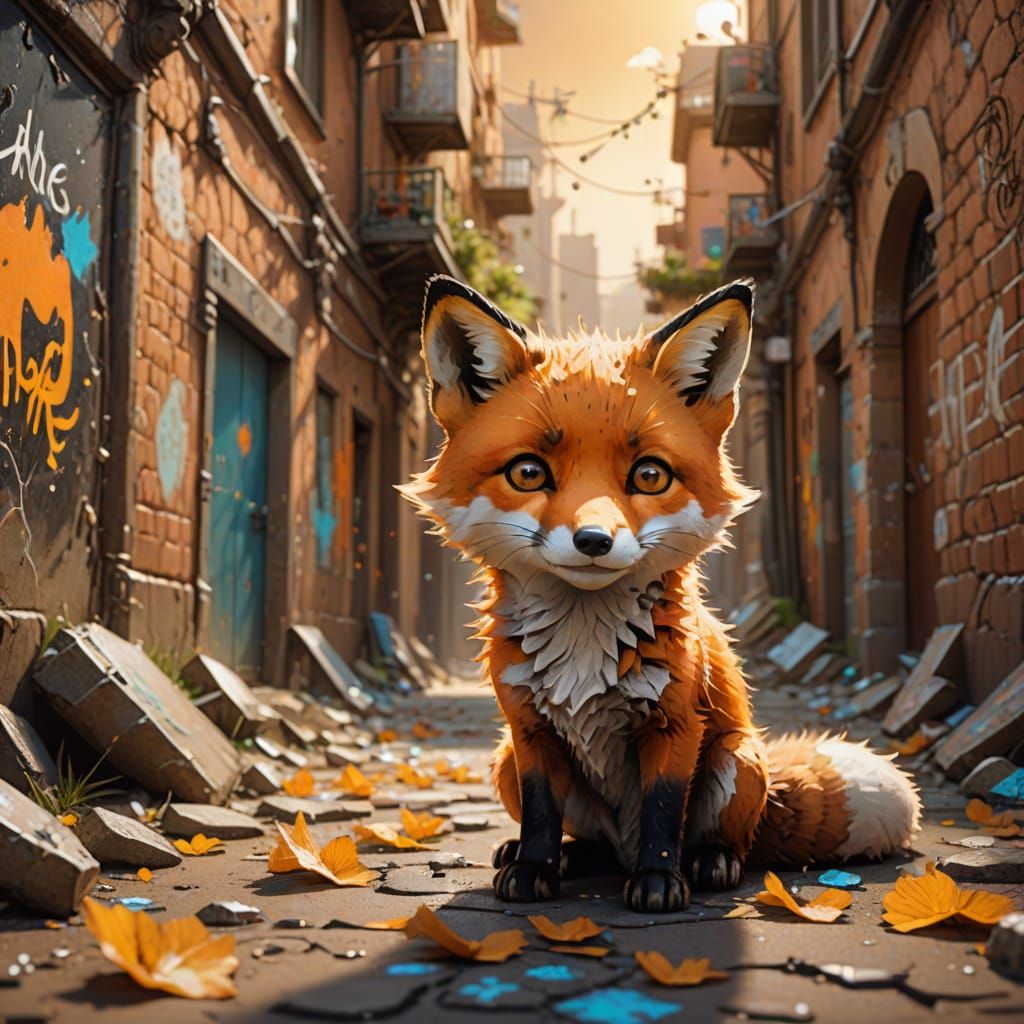 Little Fox in Vibrant Quantum Landscape