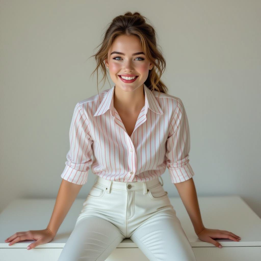 French Girl Climbing Desk: Leibovitz Style Photo