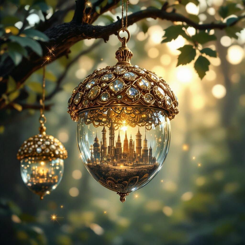 Enchanted Oak Tree with Steampunk Cities