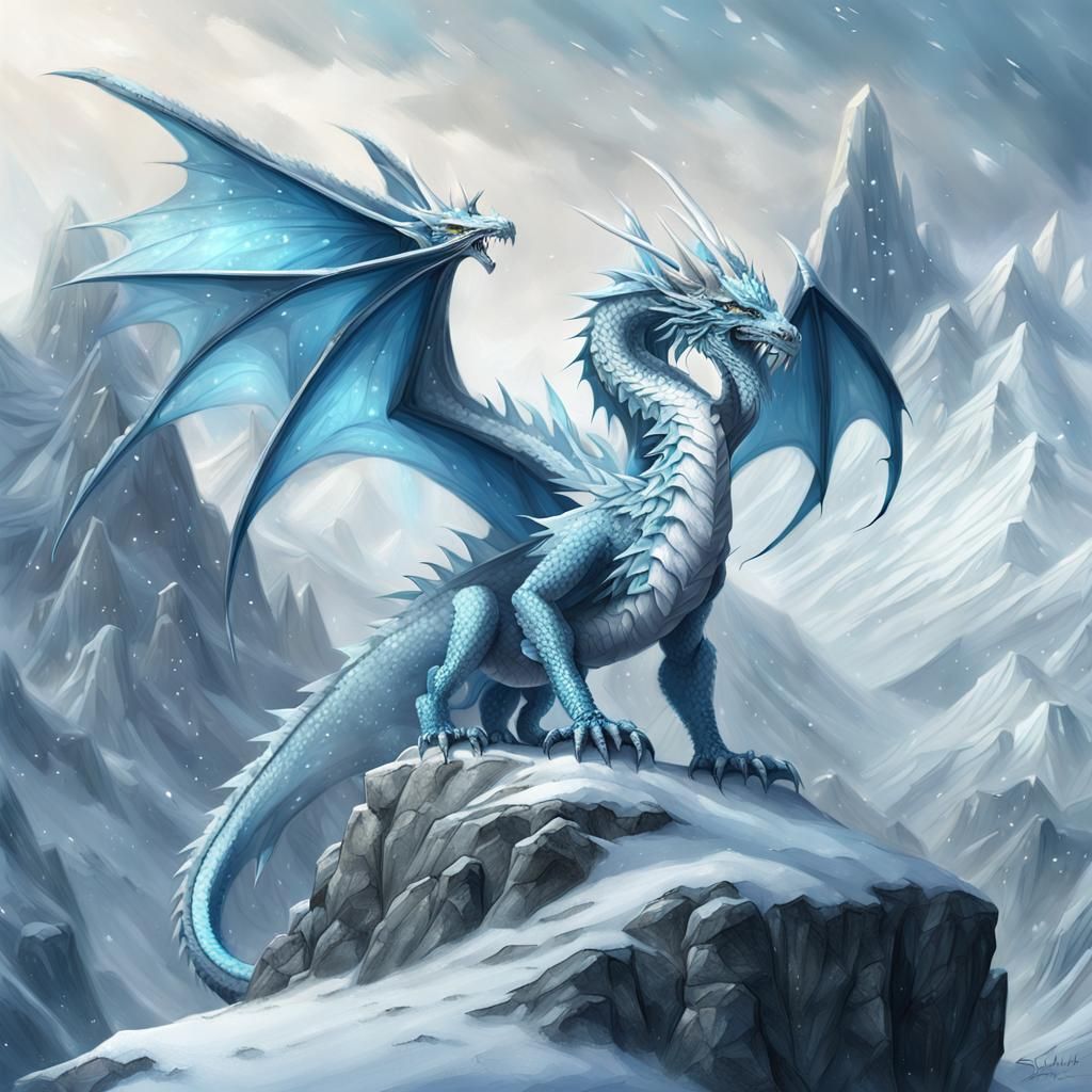 Majestic Ice Dragon in a Powerful Hyperrealistic Fantasy Sce...