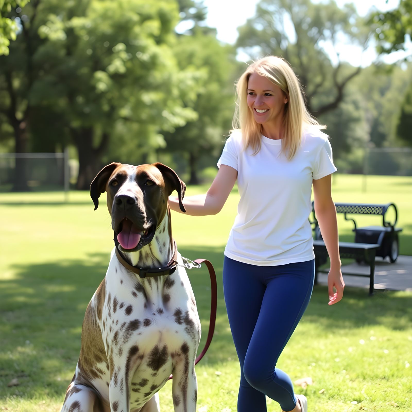 Woman and Great Dane at the Dog Park