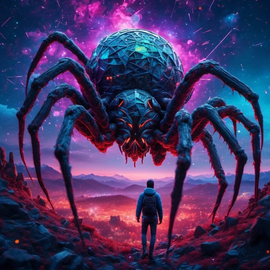 Giant God Monster Spider in Apocalyptic City