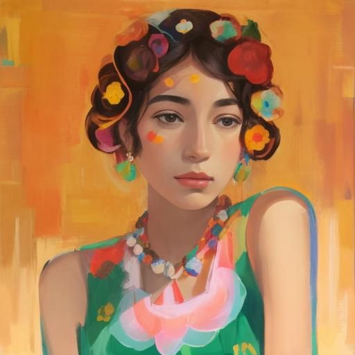 Colorful Portrait Inspired by Folk Art