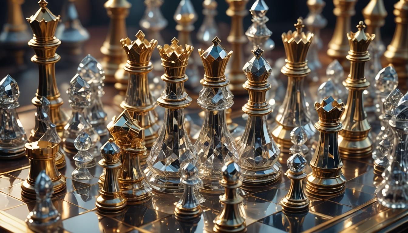 Crystal Chess Set in Hyperrealistic Fantasy Art