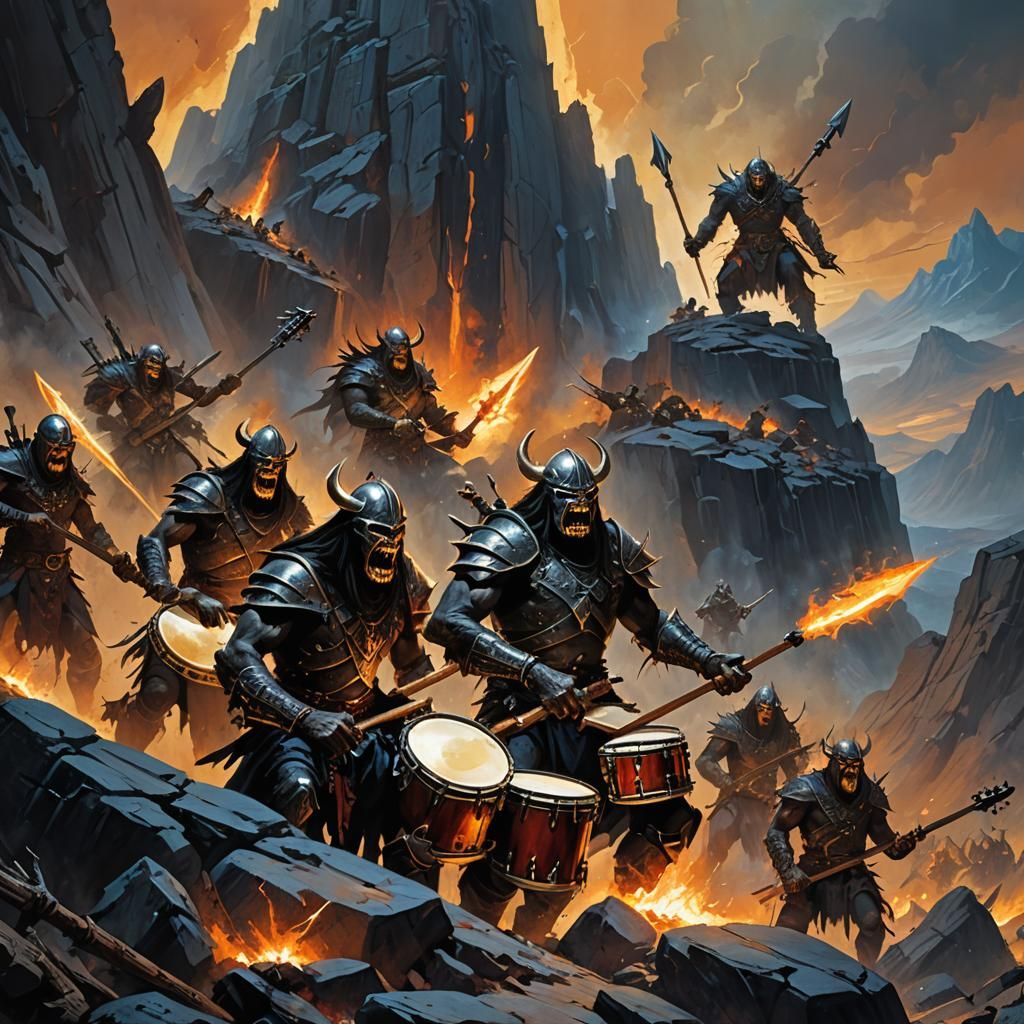 Uruk-Hai Death Metal Band on Dark Mountain Cliff