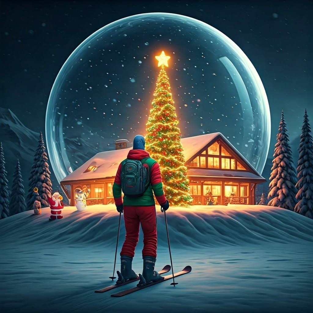 Skiing Dove at a Winter Wonderland Christmas Lodge