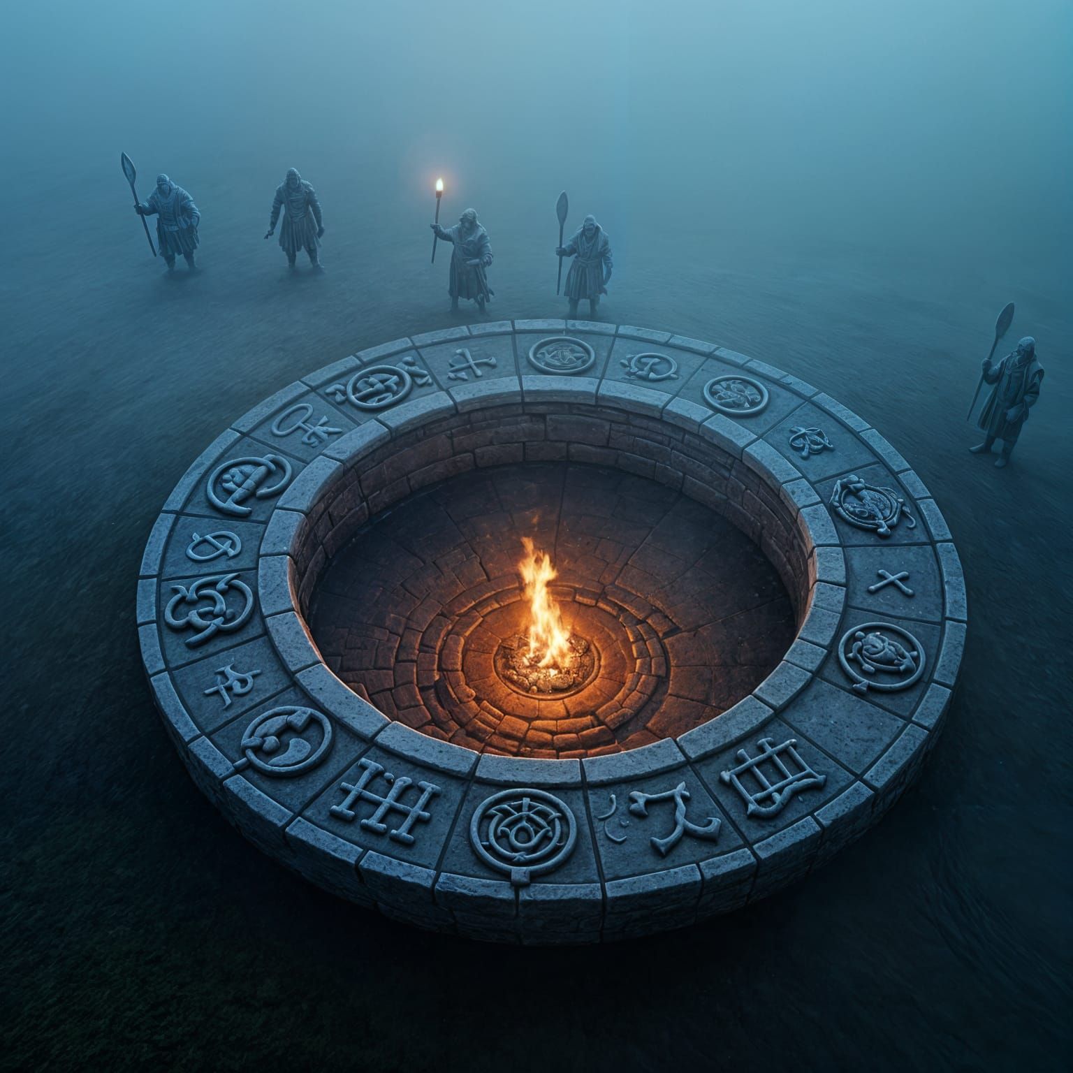 Aerial Zodiac Stone Ring Ritual in Mist